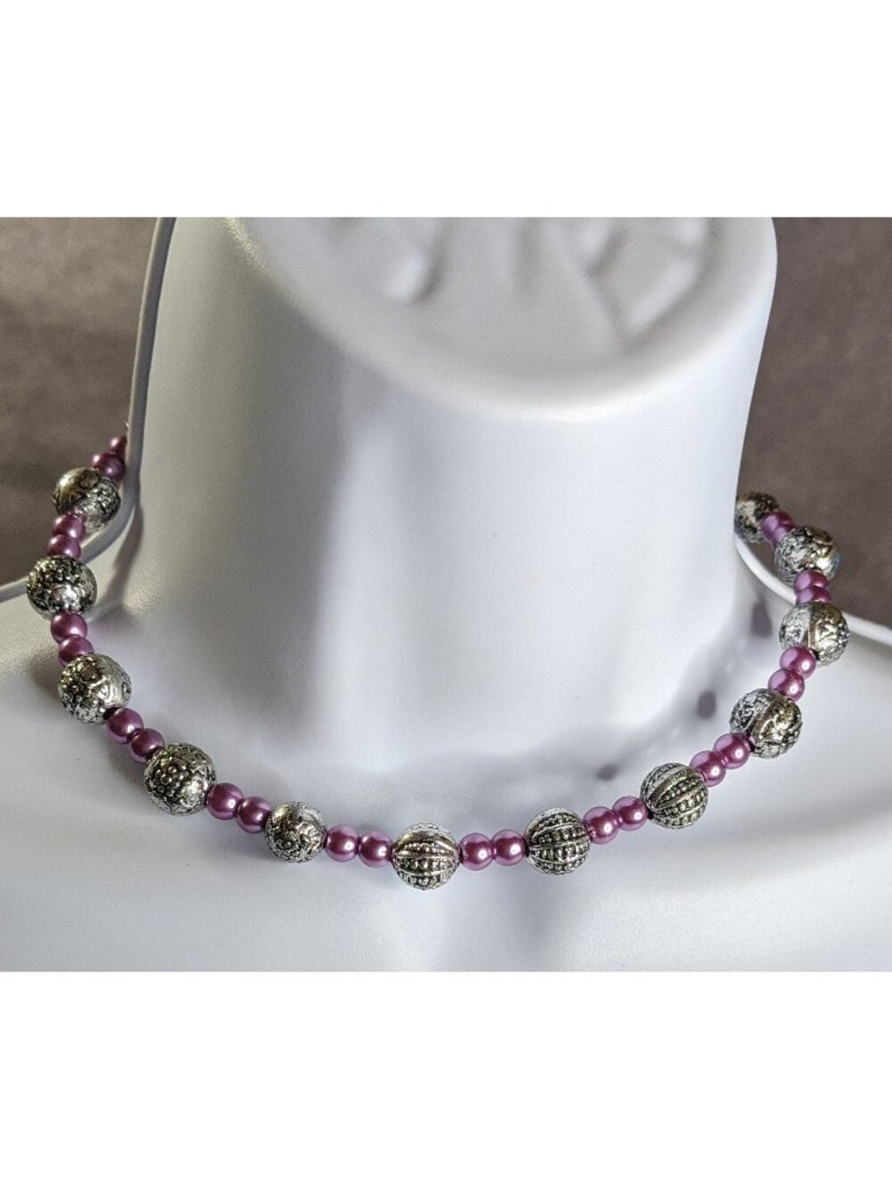 Memory Wire Purple Faux Pearl & Silver-Tone Beaded Adjustable Necklace
